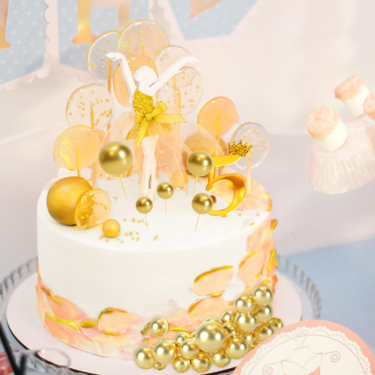 48 Pcs Gold Balls Cake Topper Decorations Balloon Cupcake Toppers Foam Cake Topper Balls Cake Balls Decorations for Birthday Party Wedding Anniversary Cake Decorating (48 Count)