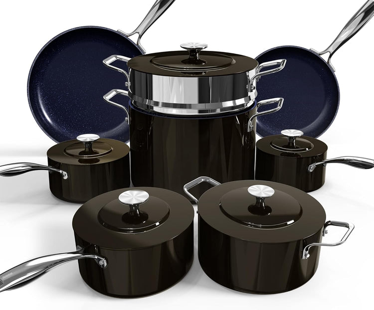 Nuwave Lux 13pc Forged Lightweight Cookware Set PFAS Free, Healthy G10 Duralon Ceramic Coating, Ultra Non-Stick, Stay-Cool Handles, Works on All Cooktops & Induction Ready
