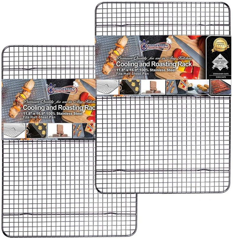 KITCHENATICS Heavy Duty Half Sheet Cooling Racks, Rust Resistant Stainless Steel Baking Racks, Wire Racks Fit Half Sheet Pan, Bacon Grill Rack for Oven, Cookie Cooling Racks 11.8" x 16.9" IN, Set of 2