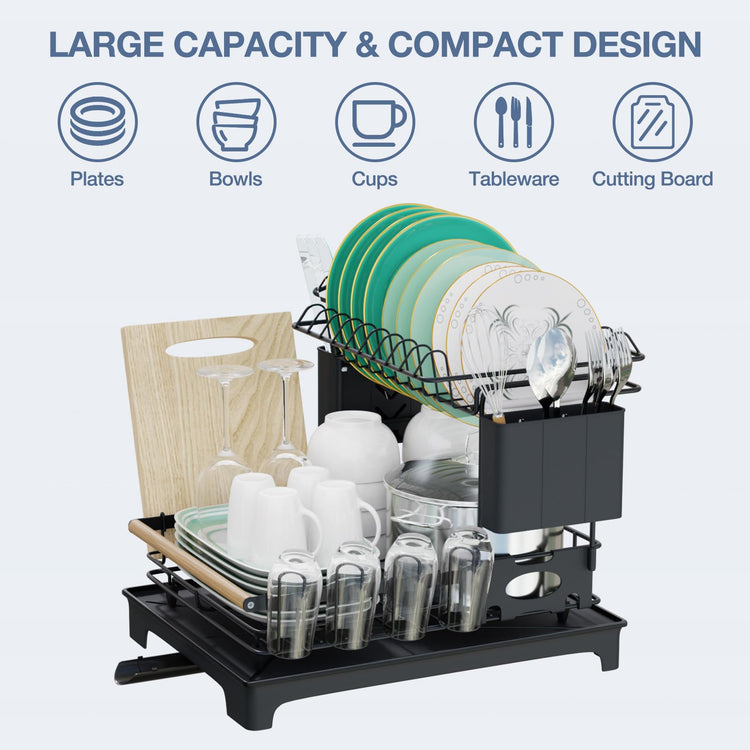 2 Tier Dish Rack Large Capacity Dish Drying Rack for Kitchen Counter Anti