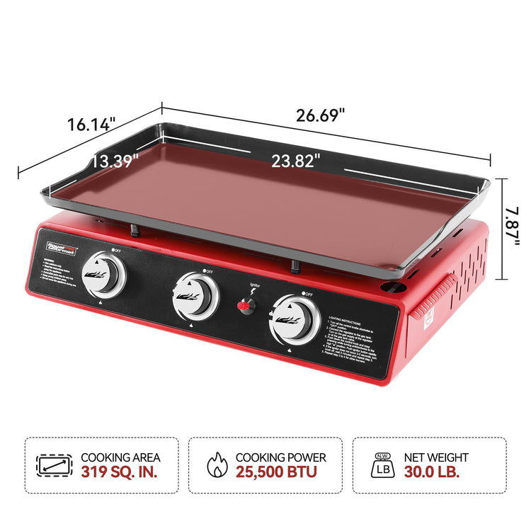 PD1301R 3 Burner Tabletop Propane Gas Griddle with Cover