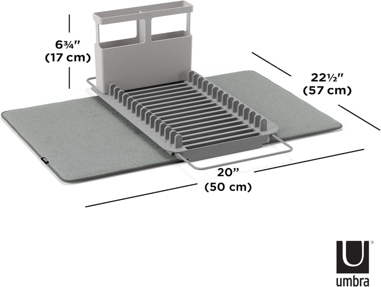 Umbra Udry Rack and Microfiber Dish Drying Mat-Space-Saving Lightweight Design Folds Up for Easy Storage, Over The Sink, Charcoal