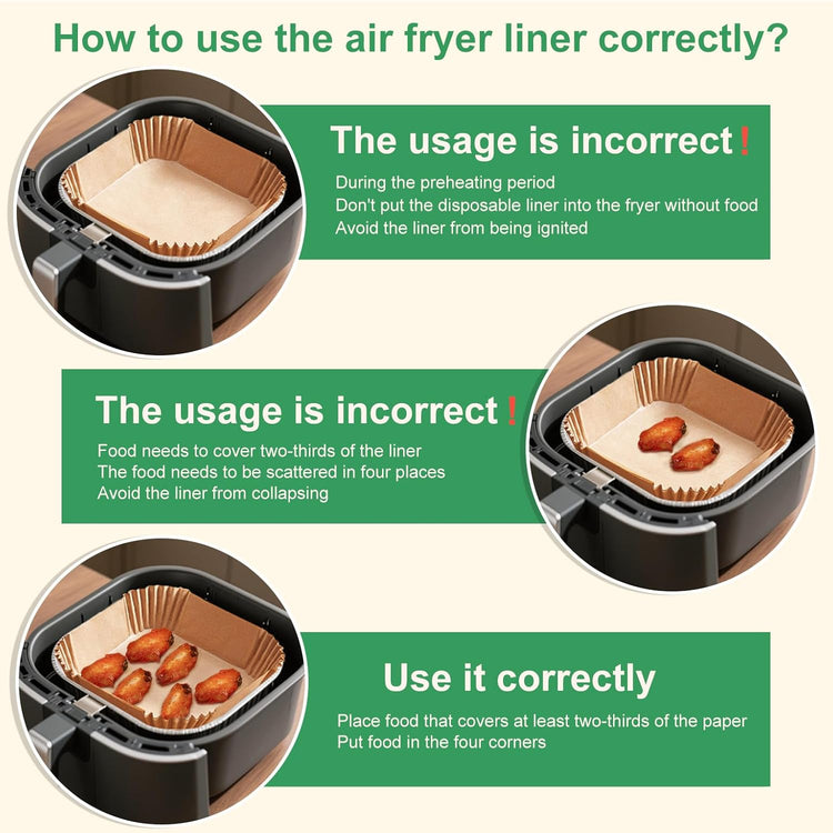 250 Pcs Air Fryer Liners Disposable 8 Inch Square - Paper Liner for 5-8 Qt, Non-Stick Oil-Resistant Parchment Paper for Ovens, Microwaves and Air Fryer Accessories