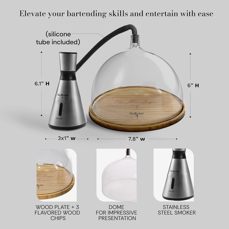 Cocktail Smoker Kit – Whiskey Smoker Glass Dome Infuser for Old Fashioned – Crafty Mixologist Smoking Kit with Torch, Wood Plate & Flavored Chips – Smoker for Drinks
