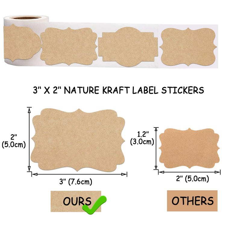 2" x 3" Kraft Label Stickers Writable Gift Labels (200 Count)