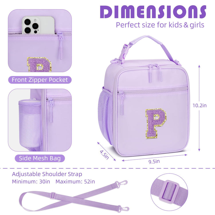 Initial Insulated Lunch Bag for Girls Kids