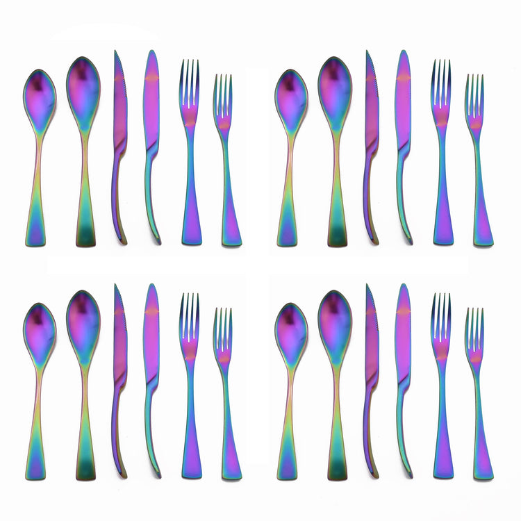 Luxury 18 10 Stainless Steel Matte Rainbow Colorful Cutlery Flatware Set