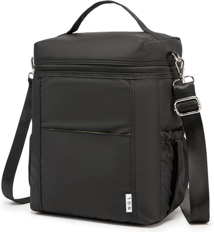NOL Natural Organic Lifestyle Insulated Lunch Bags for Women Cooler Bag Lightweight Nylon Waterproof Lunch Box For Work (Black, Large)