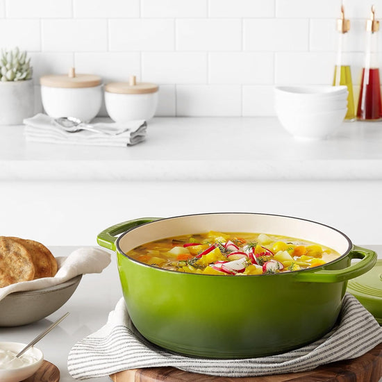 Amazon Basics Cast Iron Dutch Oven Pot with Lid, Enameled, Round, Dual Handles, Heavy-Duty, Medium, 6-Quart, Green - Nestoria