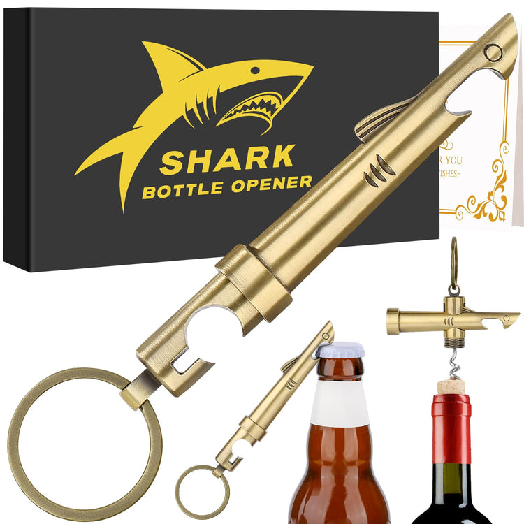 2-in-1 Shark Bottle Opener, Novelty Keychain Corkscrew Wine Opener, Beer Bottle Opener, Wine & Beer Gifts for Men, Father's Day Gifts, Christmas Gifts, Birthday Gifts, Bronze, KPQ2805