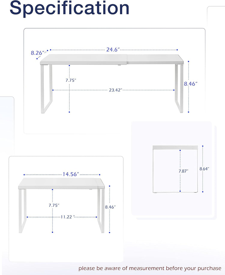 Nxconsu Cabinet Shelf Expandable Organizer Riser Rack for Kitchen Pantry Cupboard Under Sink Countertop Home Organization Extra Storage Space Saver Heavy Duty Metal Edgeless Design White