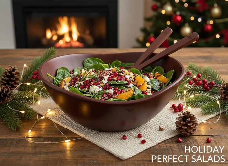 Large Wooden Salad Bowl Set with 2 Serving Utensils (3 Count)