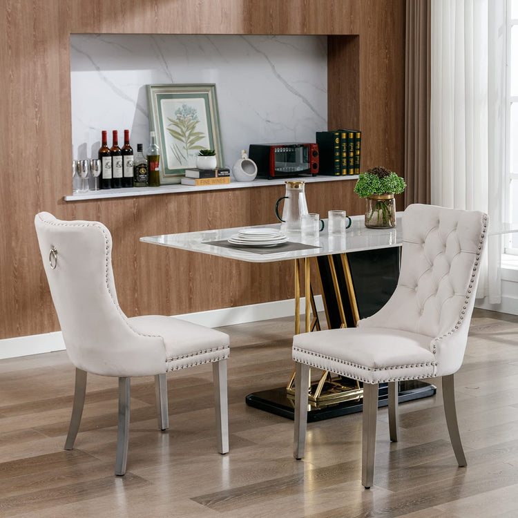 Beige Velvet Dining Chairs Set of 2 (2 Count)