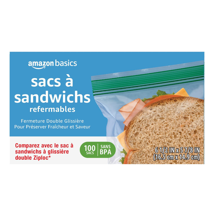 Reclosable Double Zipper Sandwich Storage Bags for Food Storage (100 Count)
