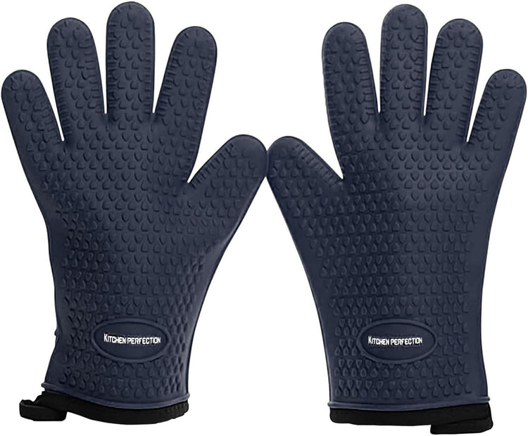 Kitchen perfection XL Silicone Smoker Oven Gloves-Extreme Heat Resistant BBQ Gloves-Handle Hot Food Right on Your Grill Fryer&Pit|Waterproof Grilling Cooking Baking Mitts|Superior Value Set+3 Bonuses