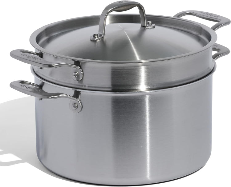 Made In Cookware - 8 Quart Stainless Steel Stock Pot With Lid and Pasta Insert - 5 Ply Stainless Clad - Professional Cookware - Crafted in Italy - Induction Compatible - Nestoria