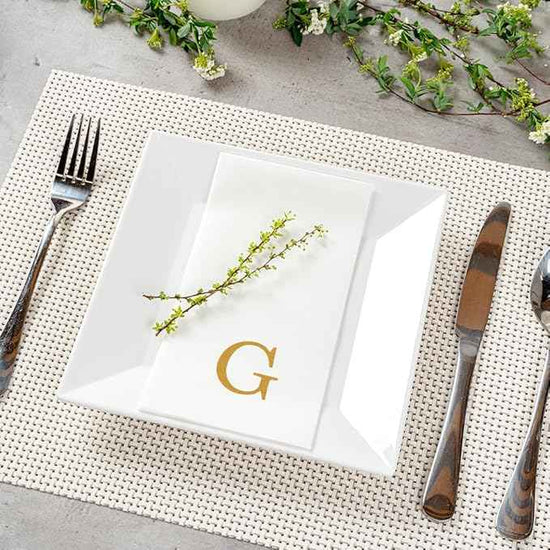 Luxenap 15.8 X 7.9 Inch Linen-Feel Guest Towels, 2000 Lettered Hand Towels - Gold Letter 'G', Sans Serif Font, White Paper Dinner Napkins, airlaid, For Restrooms And Tables - Restaurantware