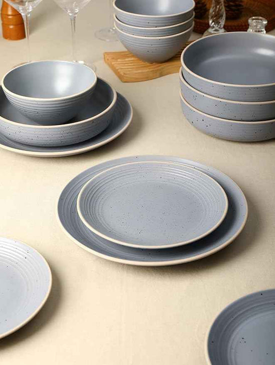 Stone Lain Lauren Modern Stoneware 32-piece Round Dinnerware Set, Plates and Bowls Set, Dish set for 8, Light Gray