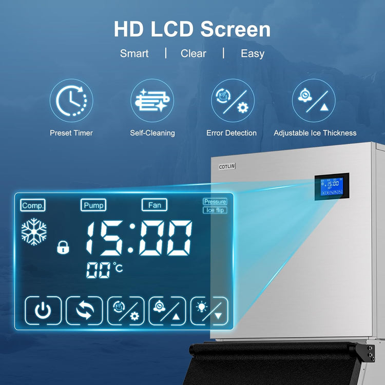 COTLIN 22" Commercial Ice Maker Machine 550LBS/24H with 350LBS Storage Bin, SECOP Compressor, 195 Ice/5–15 Min, Large Nugget Industrial Ice Maker with Water Filter, Self-Cleaning/Timing for Business