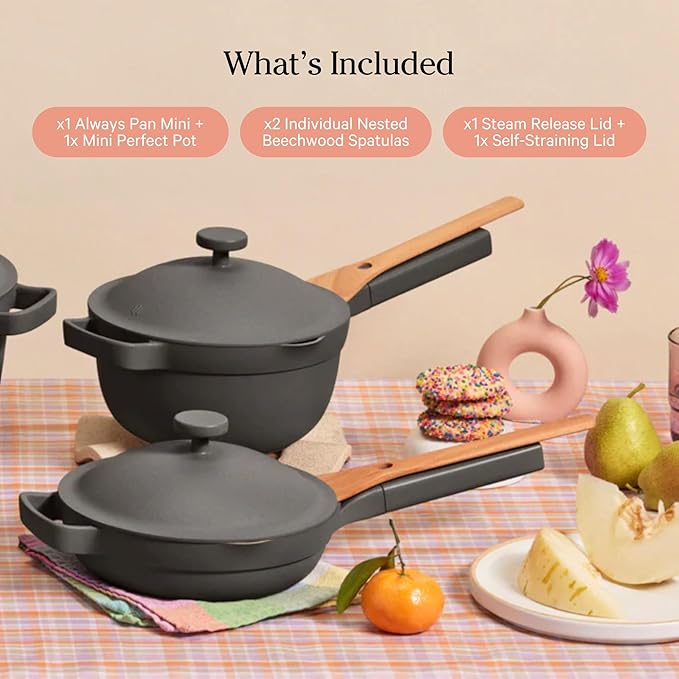 Our Place Mini Cookware Duo | 6-Piece Ceramic Cookware Set with Mini Always Pan & Mini Perfect Pot | Induction & Oven Safe up to 450°F | Nonstick, PFAS-Free Non-Toxic Cookware | Blue Salt