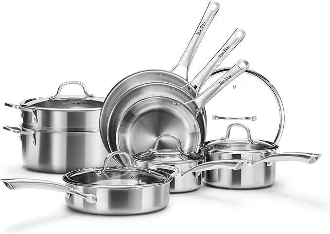 Stainless Steel Cookware Set,Tir-Ply Pots and Pans Set,13 Pcs Stainless Steel Induction Kitchen Cookware Sets,PFOA Free, Frying Pans, Butter warmer,Saute Pan & Stock Pot,Compatible with All Cooktops