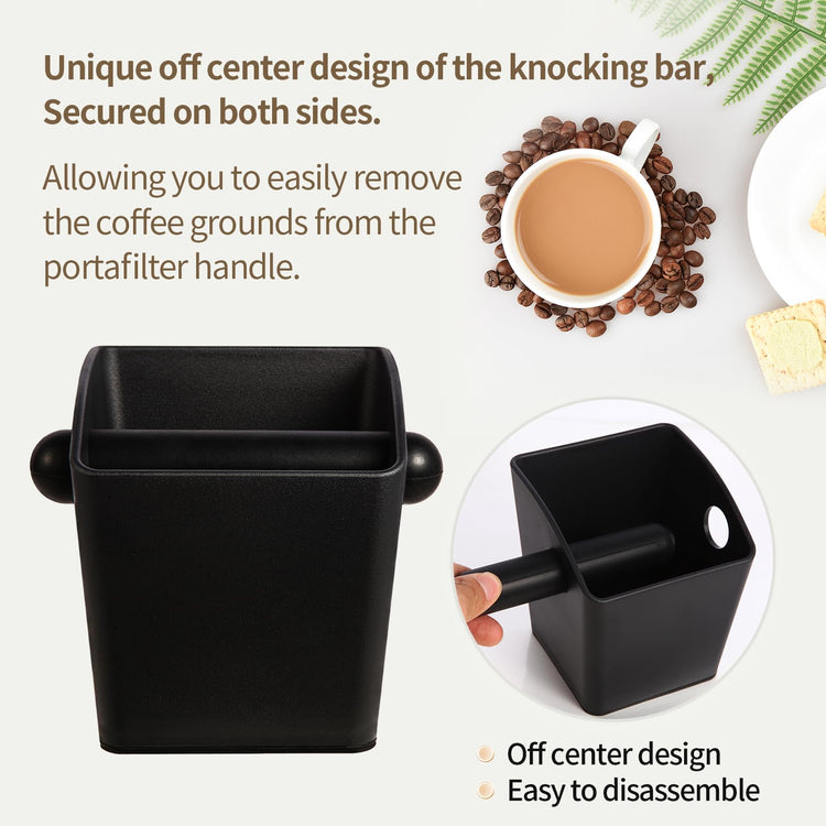 Espresso Knock Box Square High Side Wall Splash Prevention Design Knock Box Shock Absorbing Non Slip Knock Box Espresso With Removable Knock Bar Espresso Accessories for Home