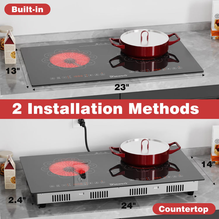 2 Burner Electric Cooktop 24 Inch 110V Plug in