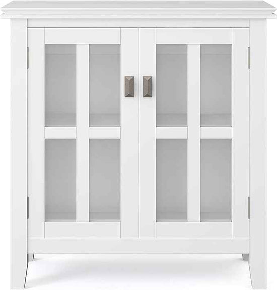 SIMPLIHOME Artisan Storage Cabinet - 30 inch Wide Solid Wood Low Storage Cabinet in White, Contemporary Accent Cabinet for Living Room or Dining Room with Glass Doors and Adjustable Shelves