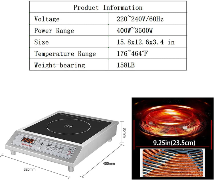 Commercial Induction Cooktop Induction Burner Lower Power Even Heating Hot Plate 3500W /220V
