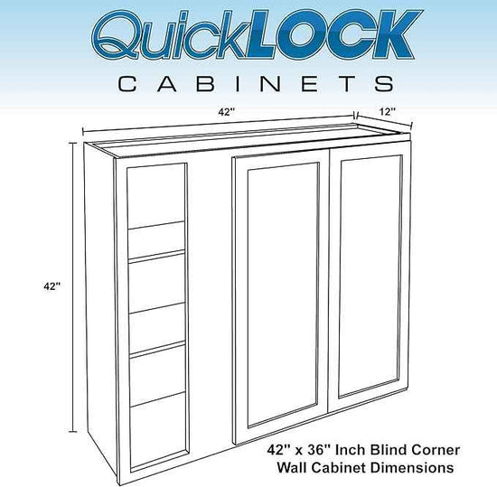 Quicklock RTA (Ready-to-Assemble) 42" Tall Wall Kitchen Cabinets - Shaker Style | 100% Hardwood | Made in America | Soft Close Hardware (12" D x 42" W x 42" H Blind Corner, Raw Maple)