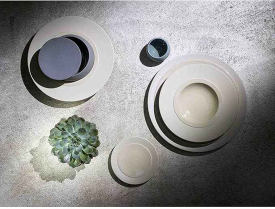 DEGRENNE Bahia French Salad Plate Set - Luxury Stoneware Dish Set for 4, Modern Ceramic Dishware for Kitchen, Made in France, Microwave Safe, Dishwasher Safe, 9” - Bluestone