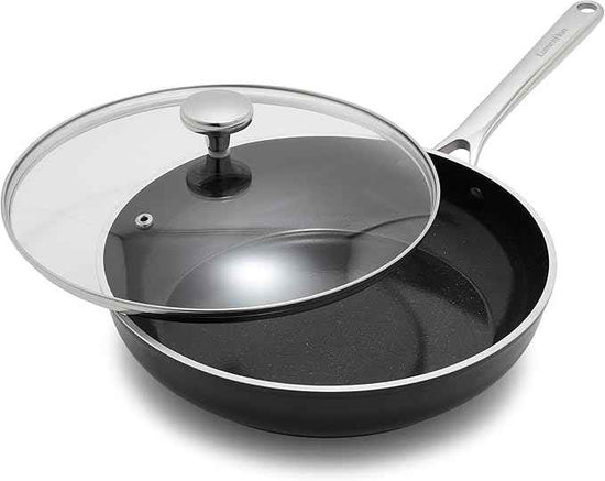Orfeo 3QT Nonstick Saute Pan with Lid, Made in Italy, Diamond Ceramic PFAS-Free Cookware, Induction Ready, Scratch Resistant, Laser-Fused Surface for Durability, Dishwasher Safe, Black