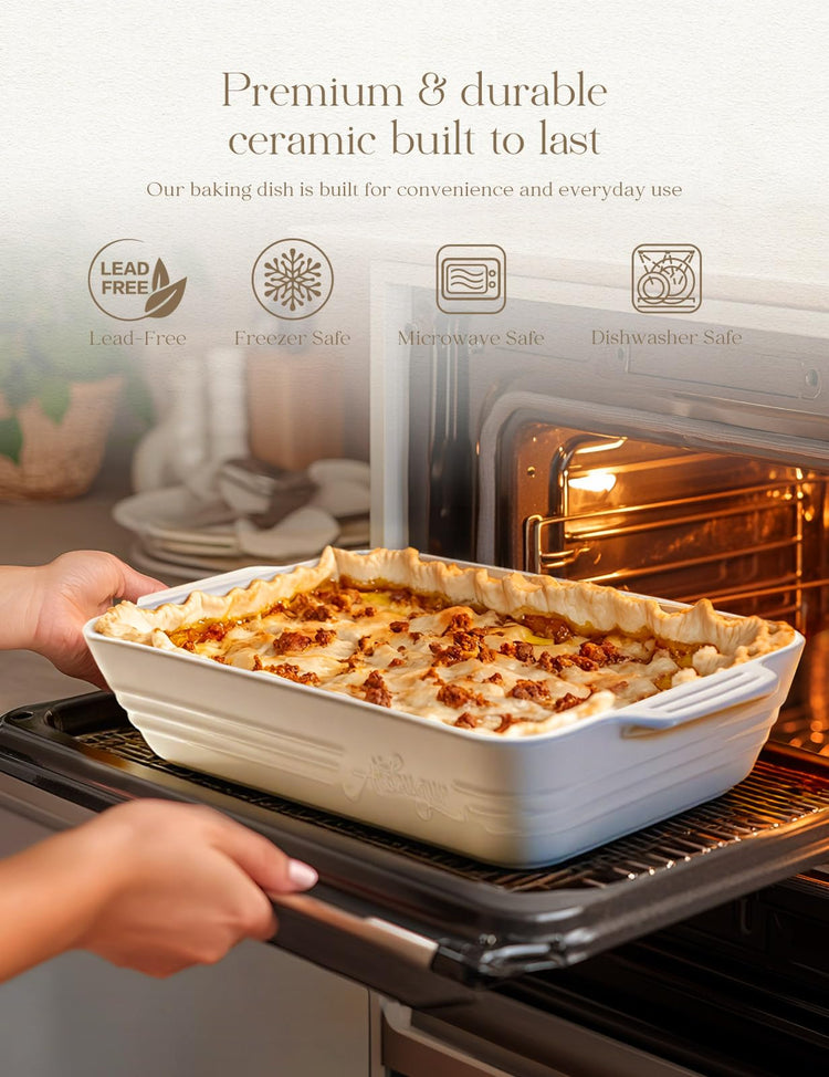 9x13 Casserole Dishes for Oven 135oz Ceramic Baking Dish with Handles White