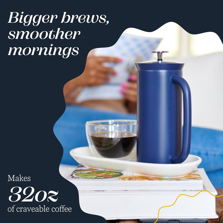 ESPRO P7 French Press Coffee Maker - Double-Walled Stainless Steel Insulated with Micro-Filter, 32 Ounces, Aegean Blue