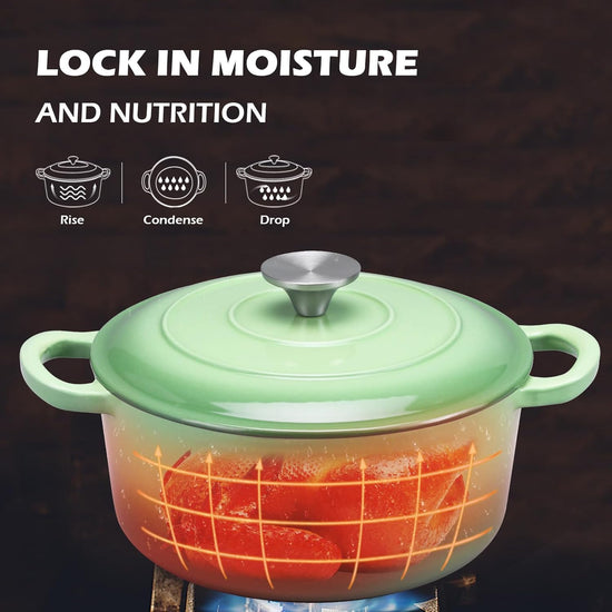3QT Dutch Oven Pot with Lid, Leonyo 3 Quart Enameled Cast Iron Dutch Oven for Sourdough Bread Baking, Heavy Duty Cookware for Braising, Stews, Roasting, Pistachio Green - Nestoria