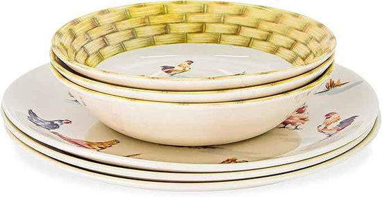 Tudor 16-Piece Premium Quality Round Porcelain Dinnerware Set, Service for 4 - Country Farmyard, See 10 Designs INSIDE!