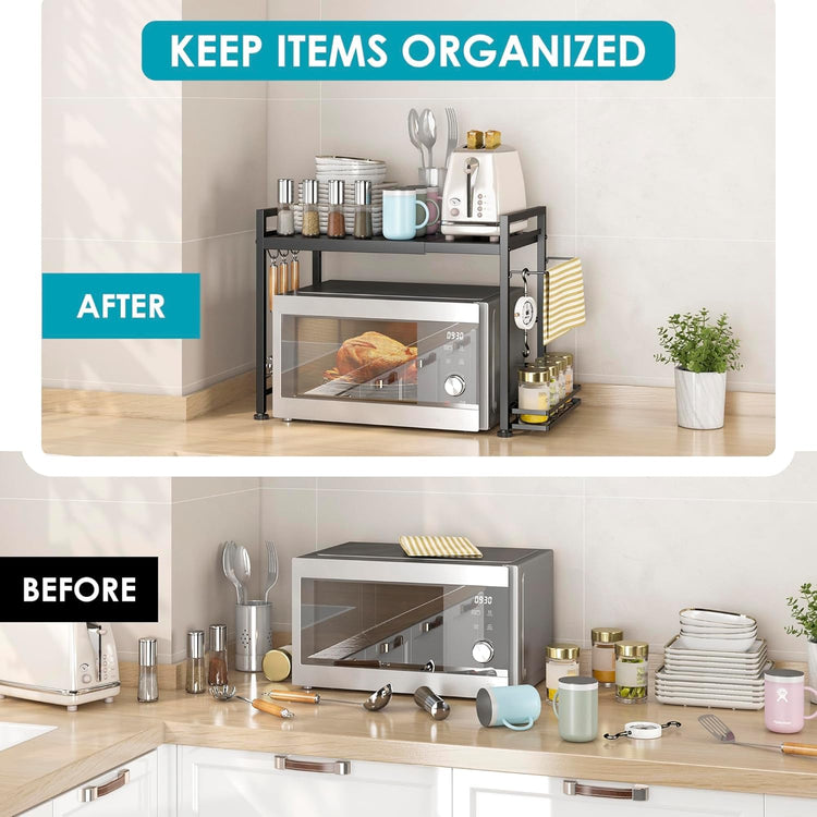 Expandable Microwave Stand Kitchen Countertop Organizer With Storage