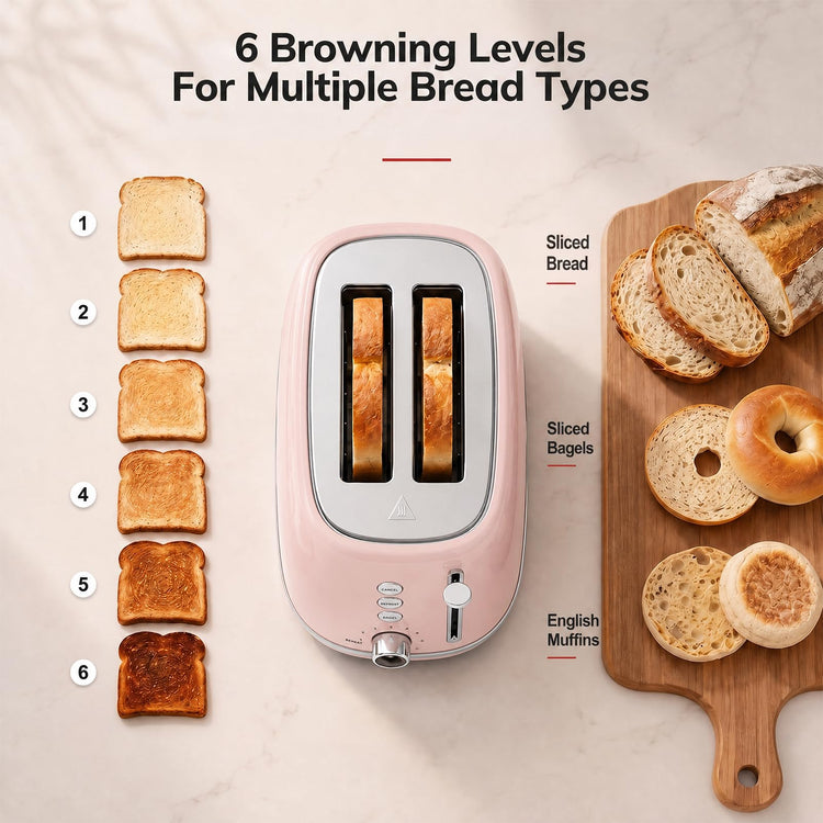2 Slice Toaster Retro Stainless Steel with Bagel