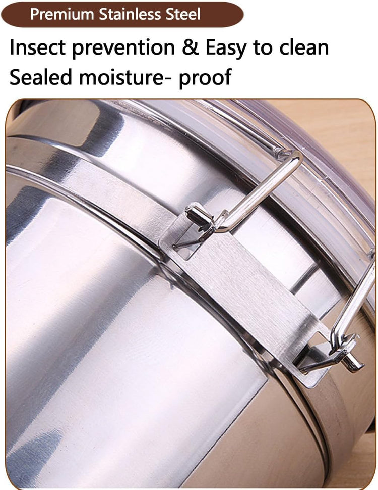 Stainless Steel Food Container with Clear Lids Airtight Container Stackable Small Canisters Kitchen Pantry Storage for Cereal, Snacks, Candy, Herbs, Spices, Sugar, Tea (1.2L Silver)