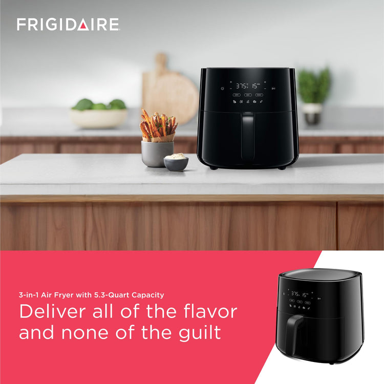 3-in-1 Air Fryer, Large 5.3 QT Capacity, Digital Display, 3 Cooking Modes, 5 Recipe Presets, Automatic Shake Reminder, PFAS-Free Cooking Surfaces, Black