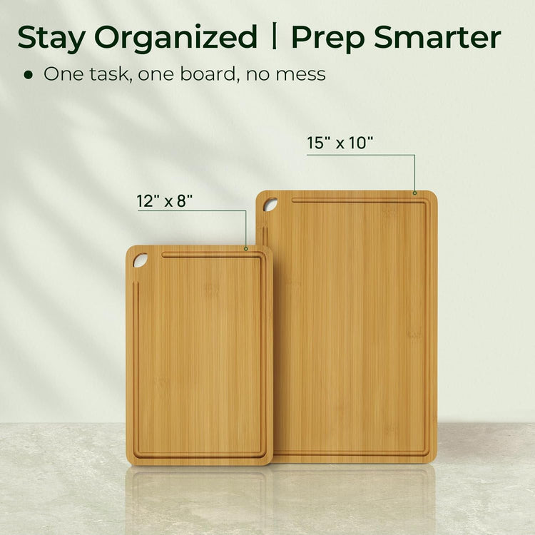Chopping Board 2-Pcs Natural Bamboo Cutting Board With Juice Channels & Knife-Friendly Finish For Versatile Kitchen Use, Ideal Charcuterie & Chopping Multi-Use