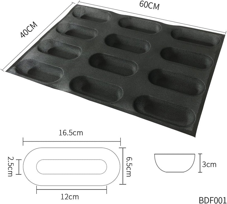 Bluedrop Silicone Baby Sandwich Forms Hot Dog Bread Molds Eclair Sheets Non Stick Bakery Trays Rolls Baking Sheets 12 Caves 6.5 Inch