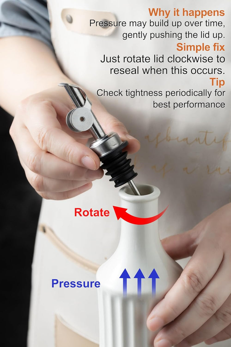 LYEOBOH Olive Oil Dispenser Bottle, Oil Dispenser for Kitchen, Ceramic Cooking Vinegar Dispensing Bottles with Spout, White