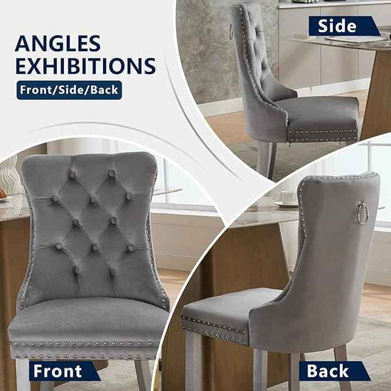 Velvet Dining Chairs Set of 4, Kitchen & Dining Room Chairs, Upholstered Dining Chairs with Back Ring Pull and Silver Solid Wood Legs, Modern Tufted Kitchen Chairs for Dining Room, Light Grey