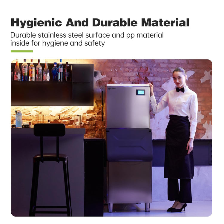Commercial Ice Maker Machine, 440 lbs /24 h, 330 lbs Storage Bin, ETL Approval Industrial Ice Machine, Stainless Steel, Automatic Cleaning, Perfect for Bar/Cafe/Restaurant, with Ice Shovels