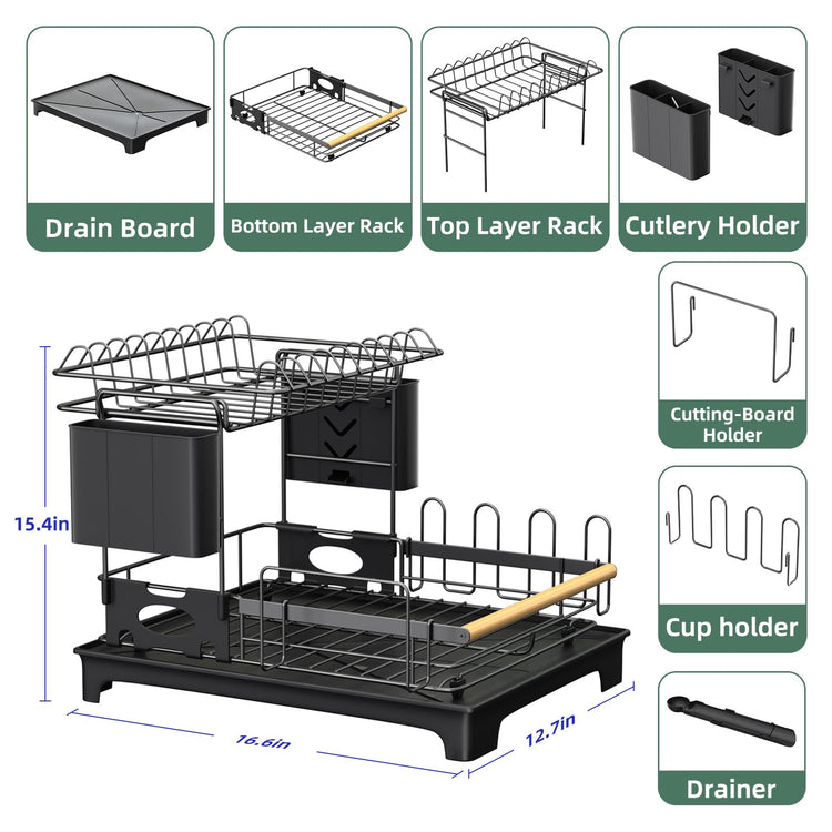 2 Tier Dish Rack with Drainboard