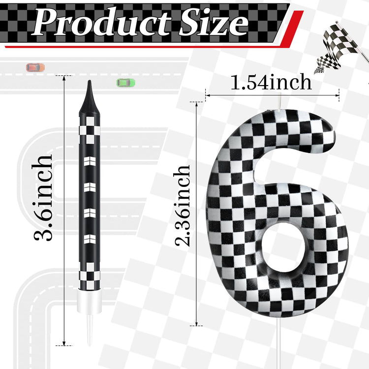 13 Pcs Racing Cars Themed Birthday Candles 12 Black and White Race Number 6 Checkered Candle Cake Topper for Racing Car Party Decoration Supplies (13 Count)