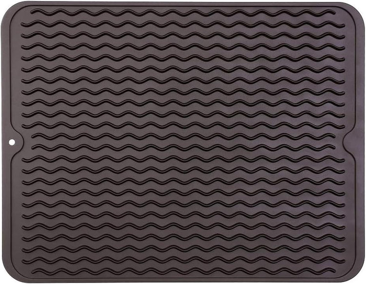Silicone Dish Drying Mat for Multiple Usage,Easy clean,Eco-friendly,Heat-resistant Silicone Mat for Kitchen Counter or Sink,Refrigerator or drawer liner Coffee L 16 inches x 12 inches