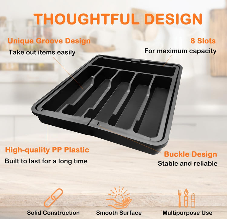 Silverware Drawer Organizer - Expandable Deep Utensil Organizer for Kitchen Drawers(13" - 22.4" x 15",White)