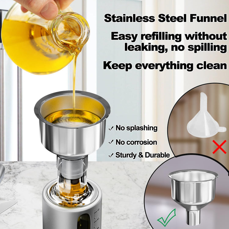Oil Dispenser Bottle, 4 Pack Glass Olive Oil Dispenser Bottle with Shelf, 17oz/500 ml Oil and Vinegar Dispenser Set Wrapped in Stainless Steel Shell with Pourers, Funnel & Pen and Tags